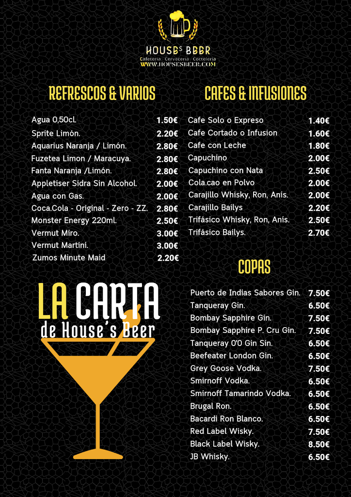 House's Beer Cambrils — Carta
