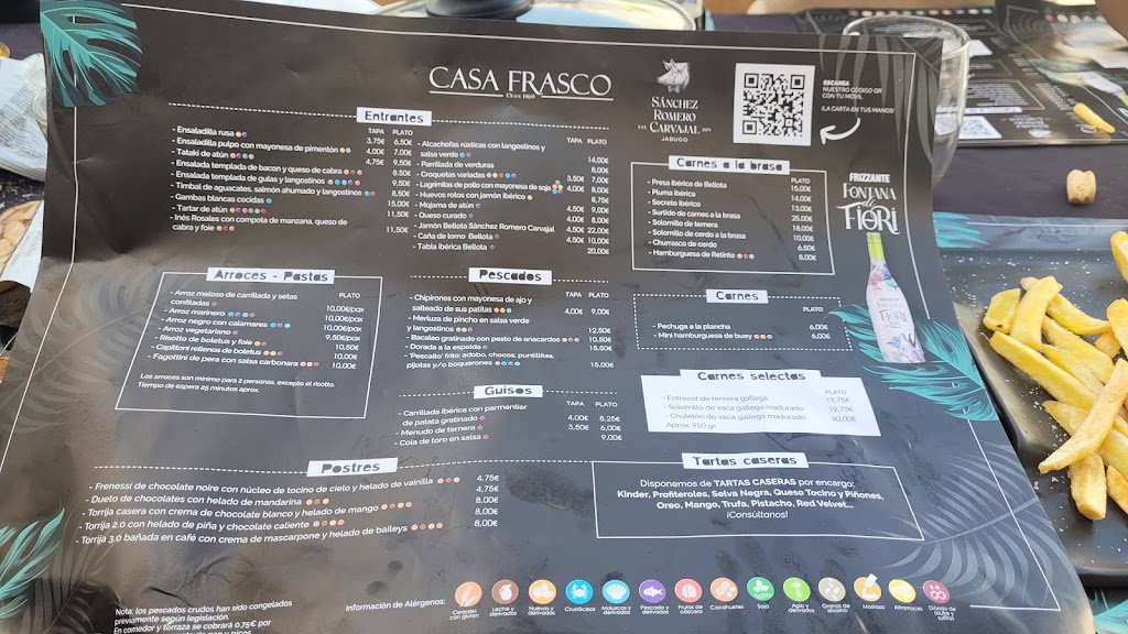 Restaurante Casa Frasco — Carta