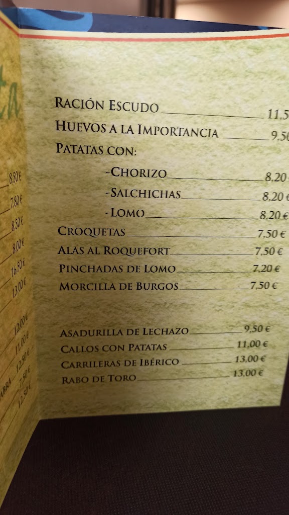 Bar El Escudo — Carta