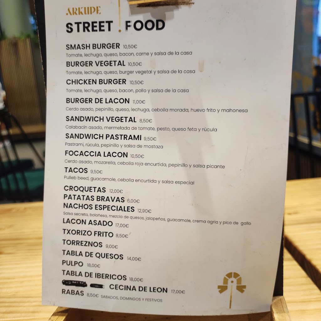 Restaurante Arkupe — Carta