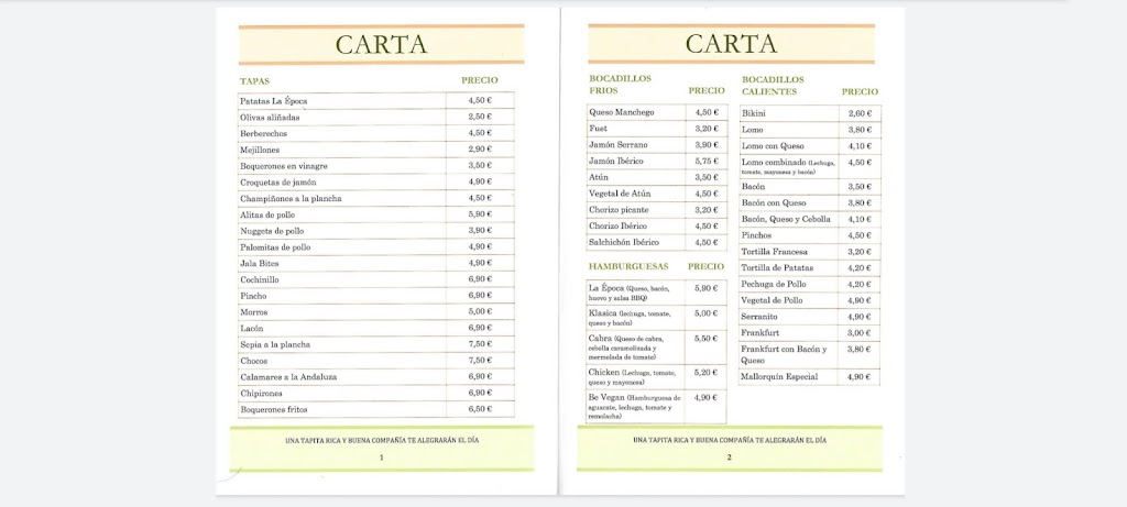 Bar La Epoca — Carta