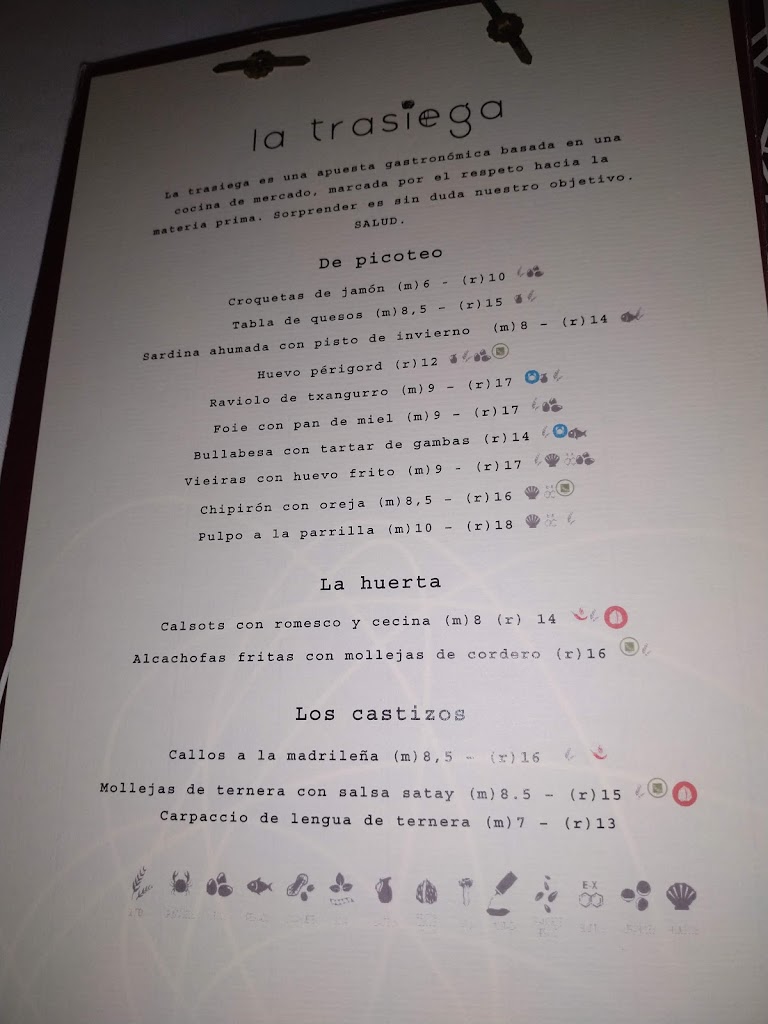 Restaurante La Trasiega — Carta