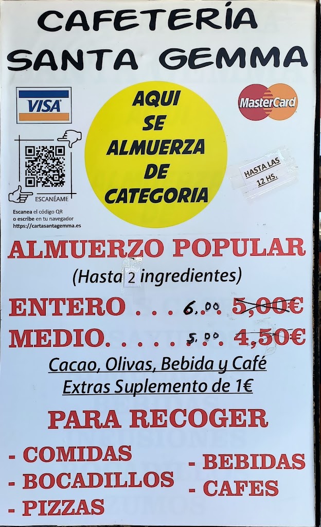 Cafeteria Santa Gemma — Carta