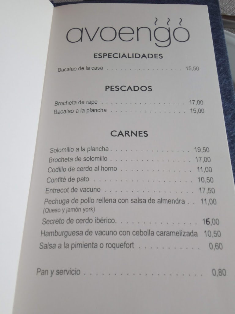 Restaurante Avoengo — Carta