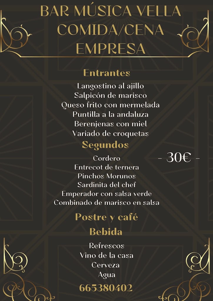 Cafe Bar Musica Vella — Carta