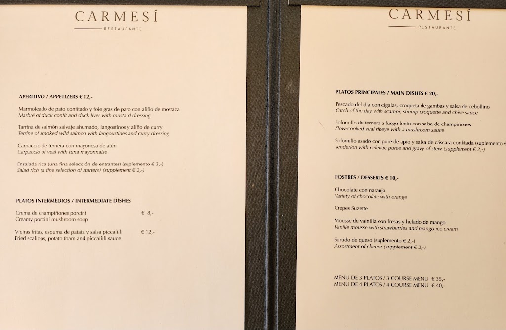 Restaurante Carmesi Benalmadena pueblo — Carta