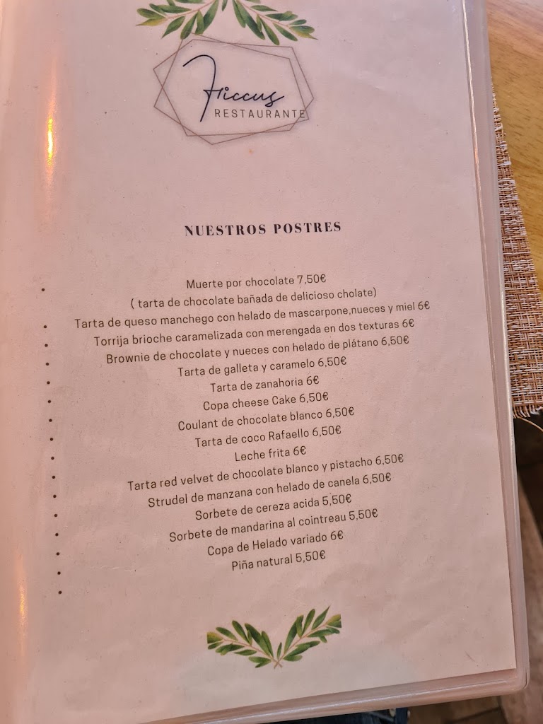 Restaurante Ficcus — Carta