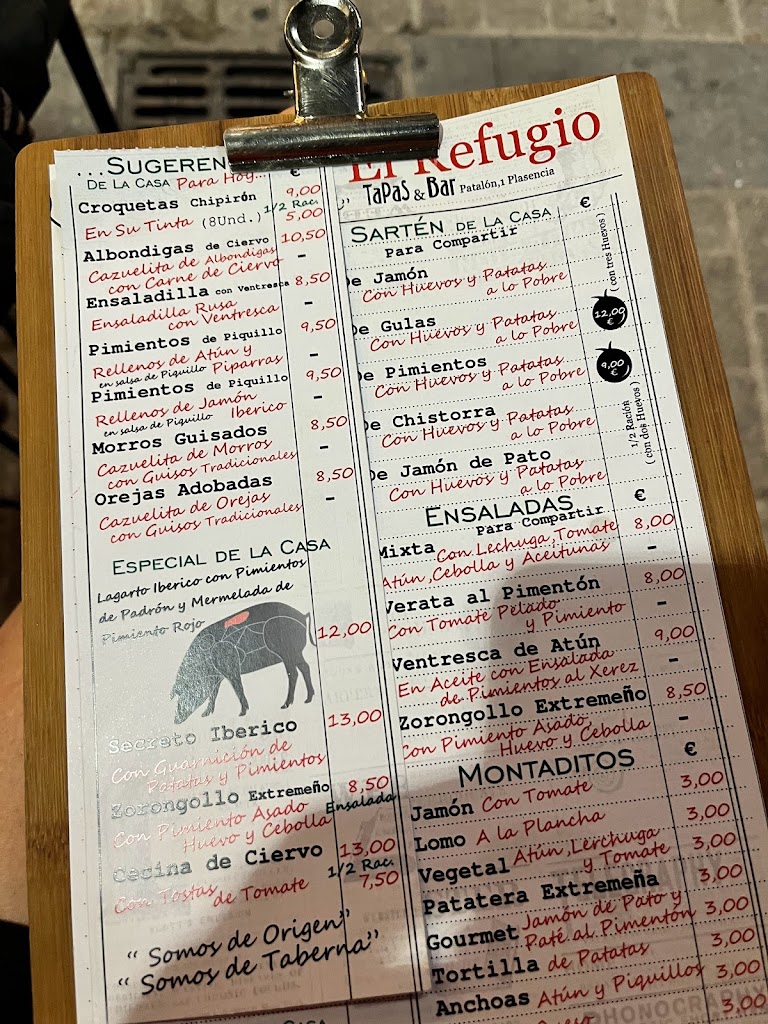 Cafe Bar El Refugio — Carta