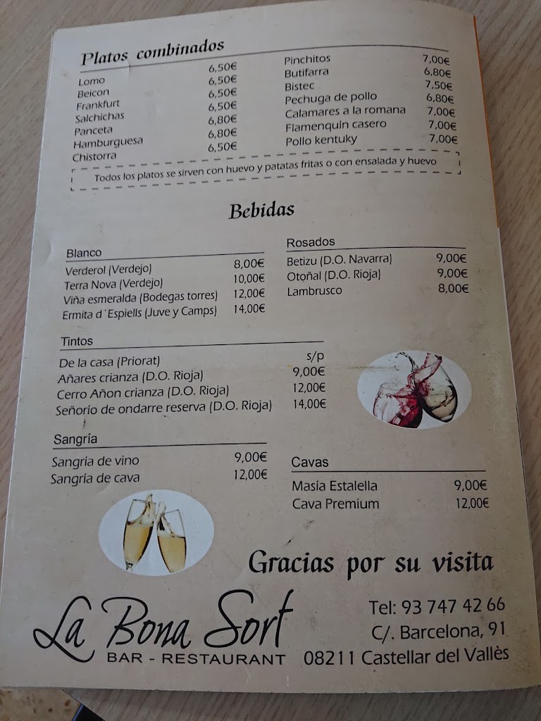 BAR RESTAURANT LA BONA SORT — Carta