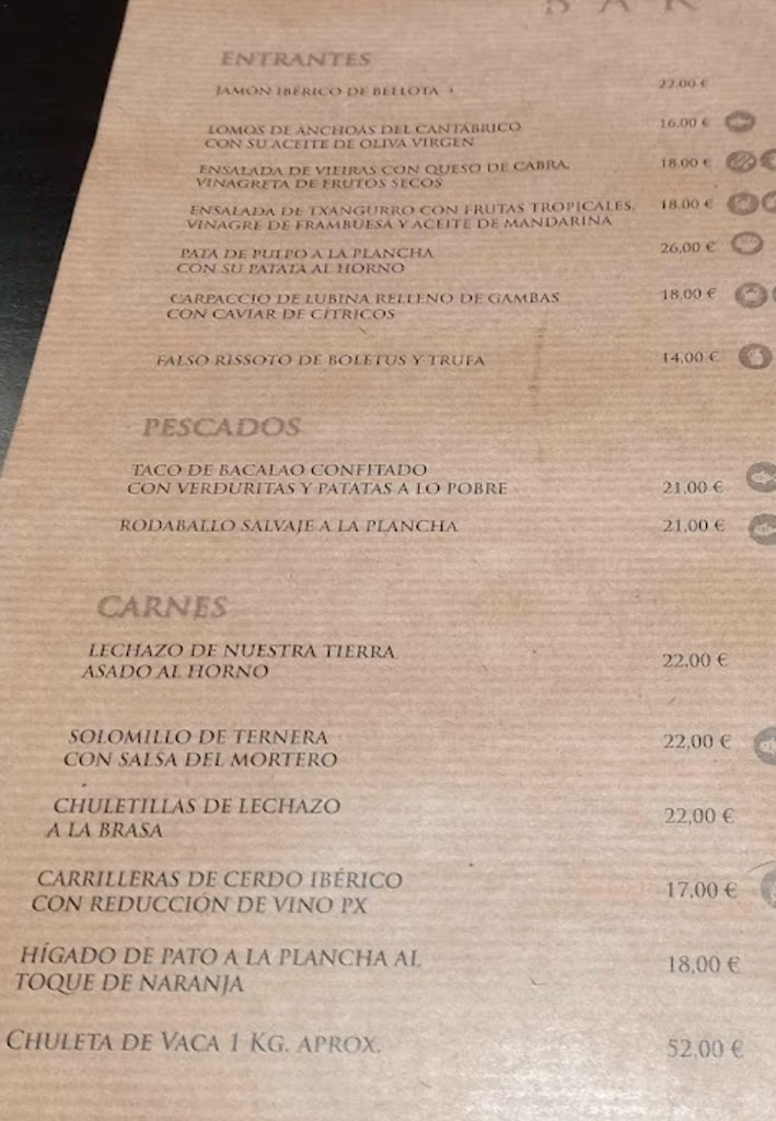 Restaurante El Mortero — Carta
