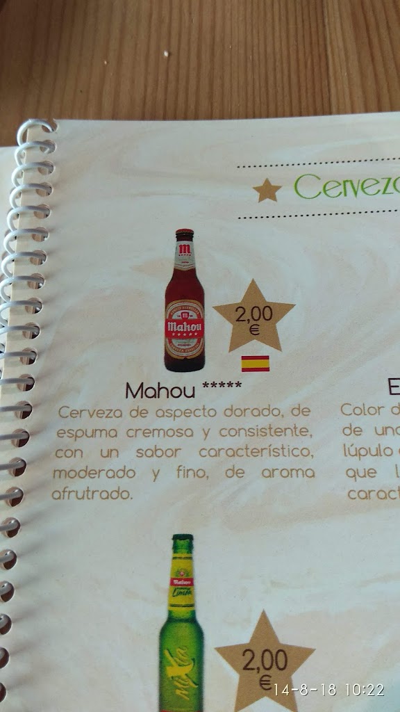 Cafeteria Quinta Avenida — Carta