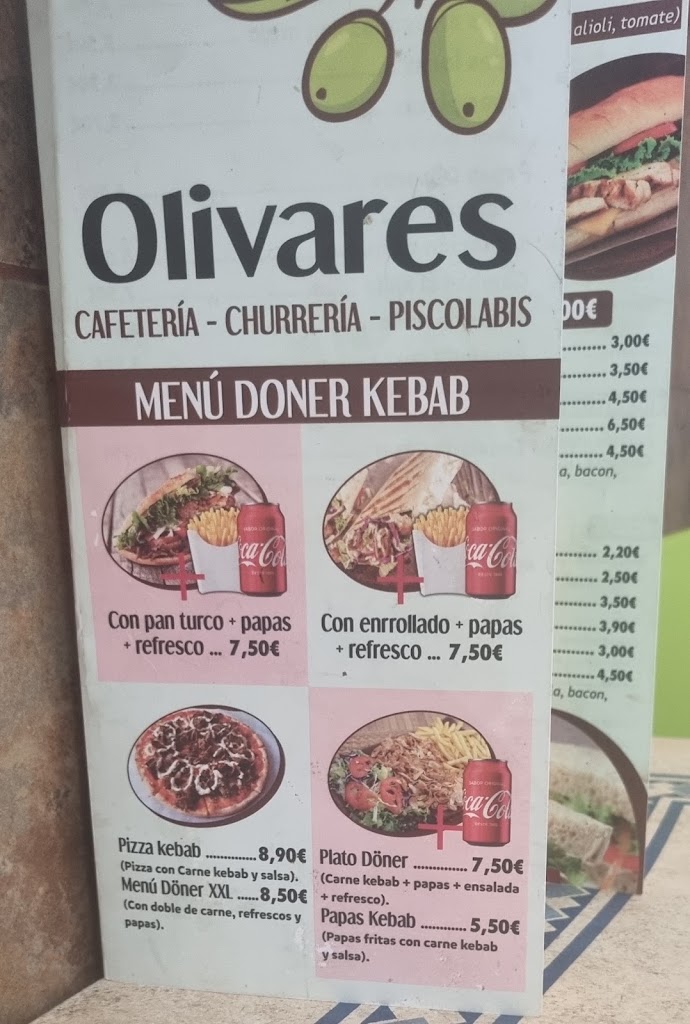 Olivares Cafeteria Churreria Piscolabis — Carta