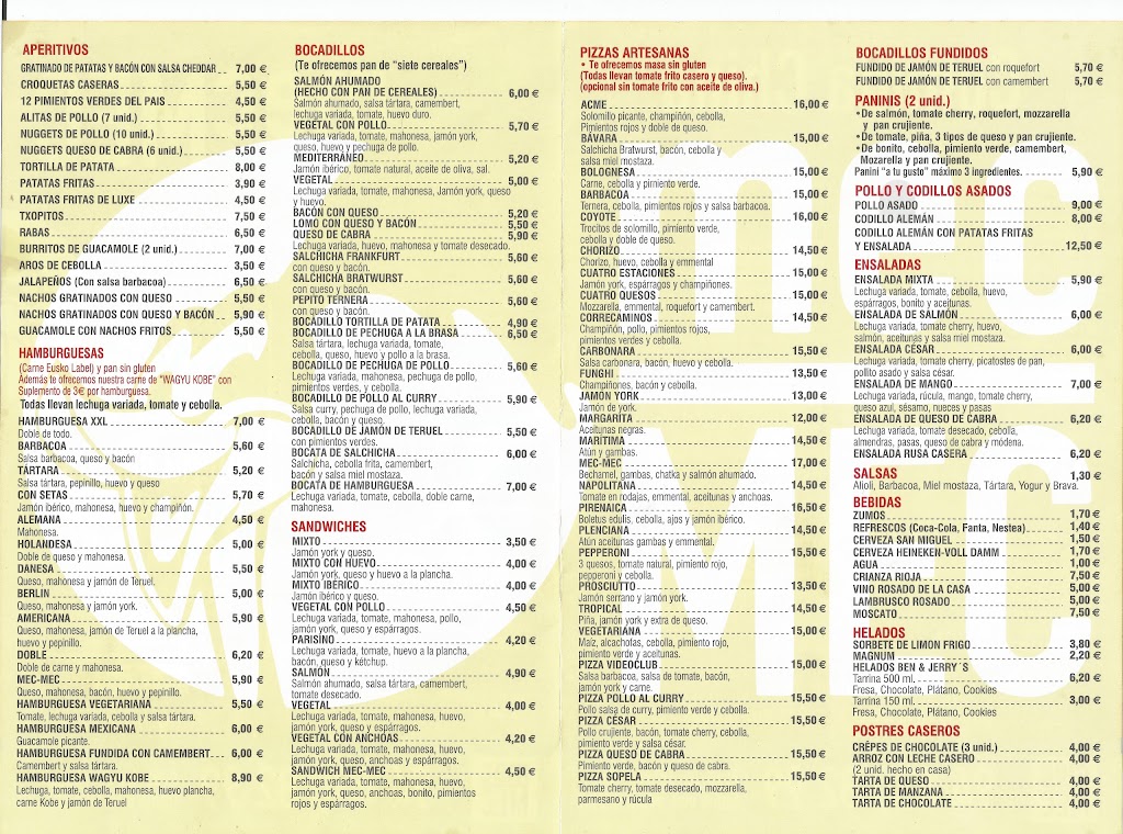 Pizzeria Mec Mec Getxo — Carta