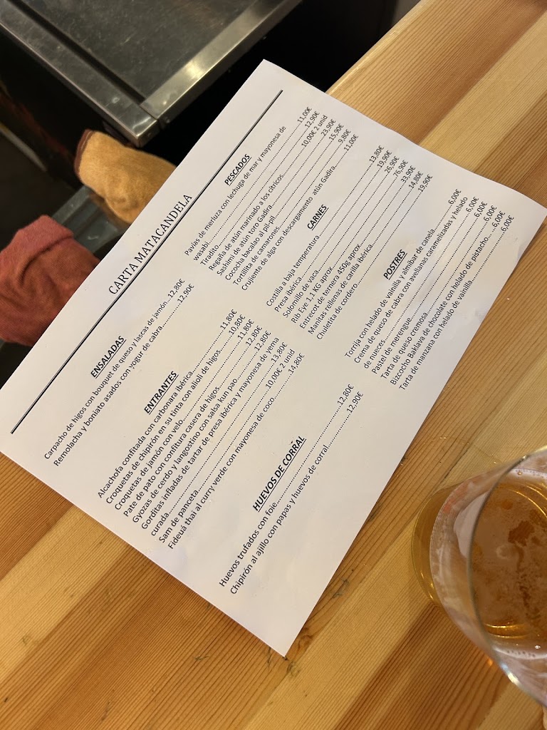 Restaurante Matacandela — Carta