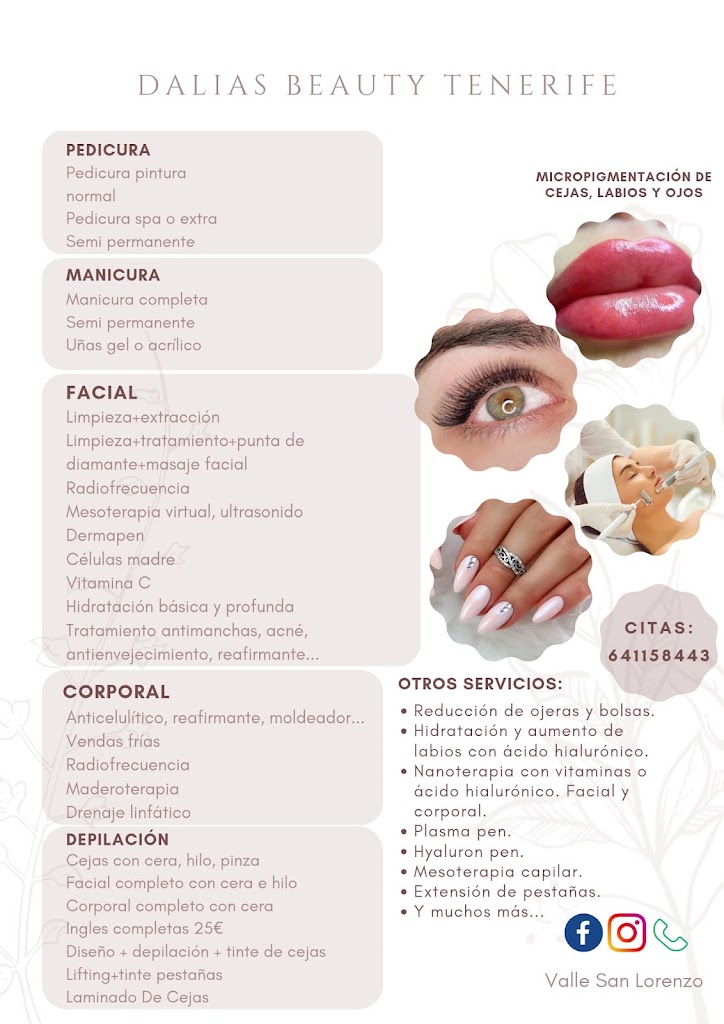 Dalias Beauty Tenerife — Carta