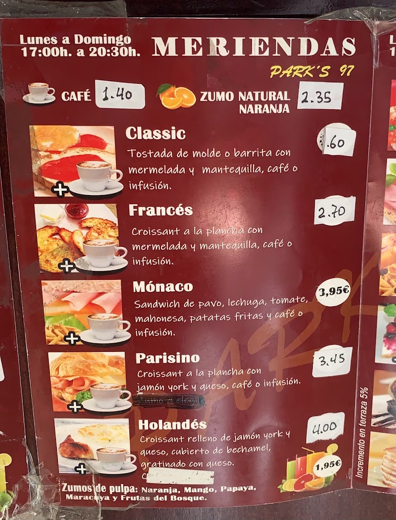 Restaurante Park'S 97 — Carta