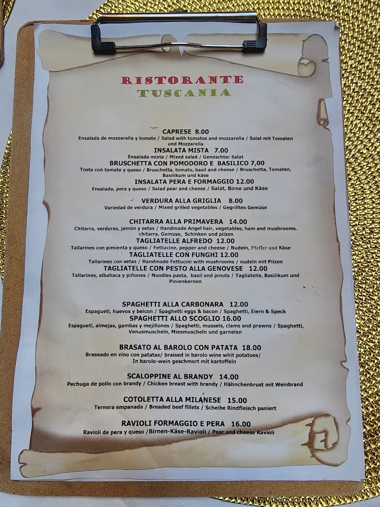 Ristorante Italiano Tuscania — Carta