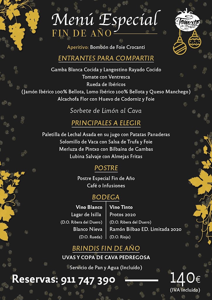 Restaurante El Tomate De Aranjuez — Carta