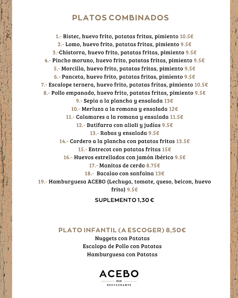 Acebo Bar Restaurante — Carta
