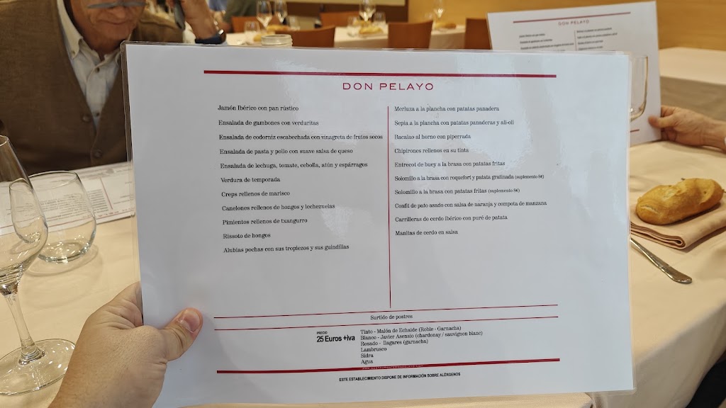 Restaurante Don Pelayo — Carta