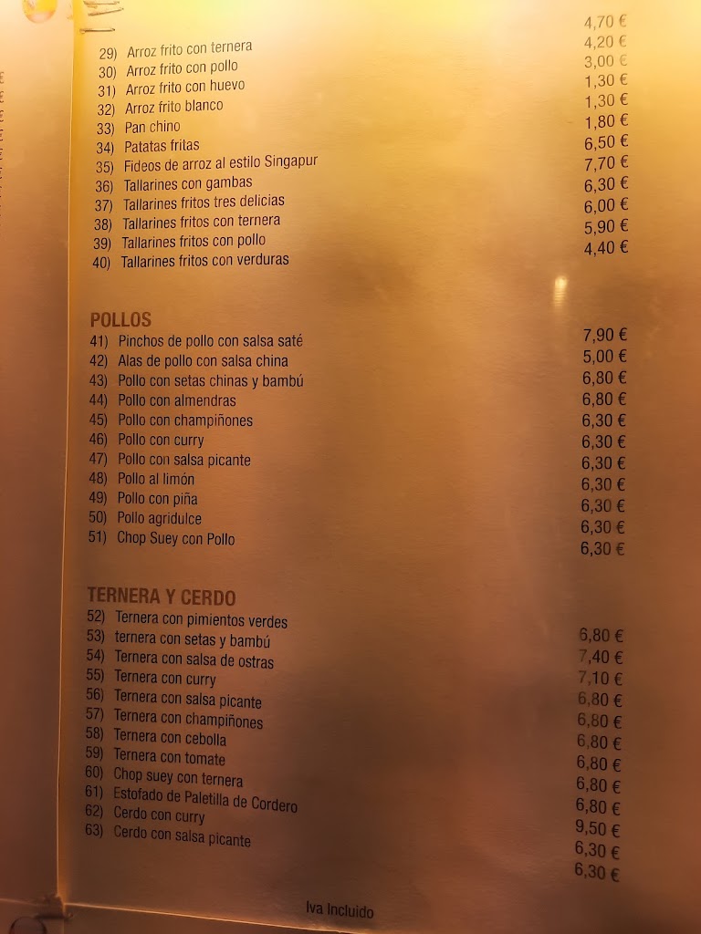 Restaurante Chino Don Chon — Carta