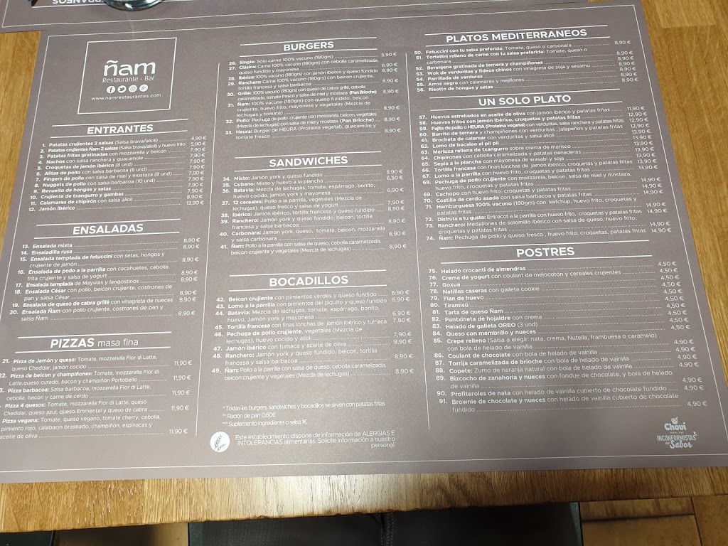 Nam Restaurantes - Artea — Carta