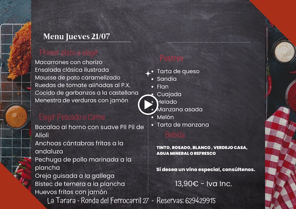 Restaurante La tarara — Carta
