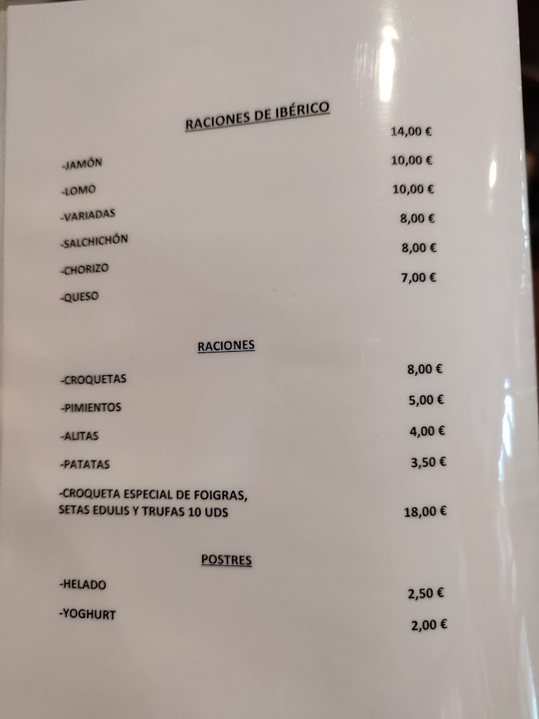 Bar Pabarri — Carta