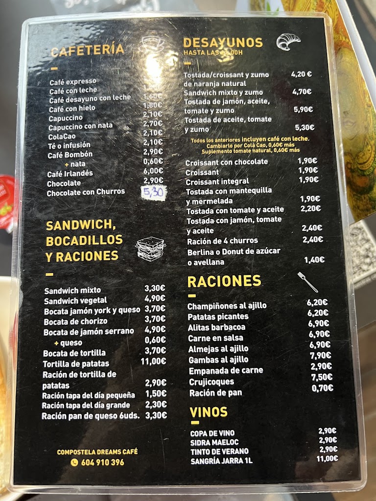 Compostela Dreams CAFE - Bar en San Lazaro — Carta