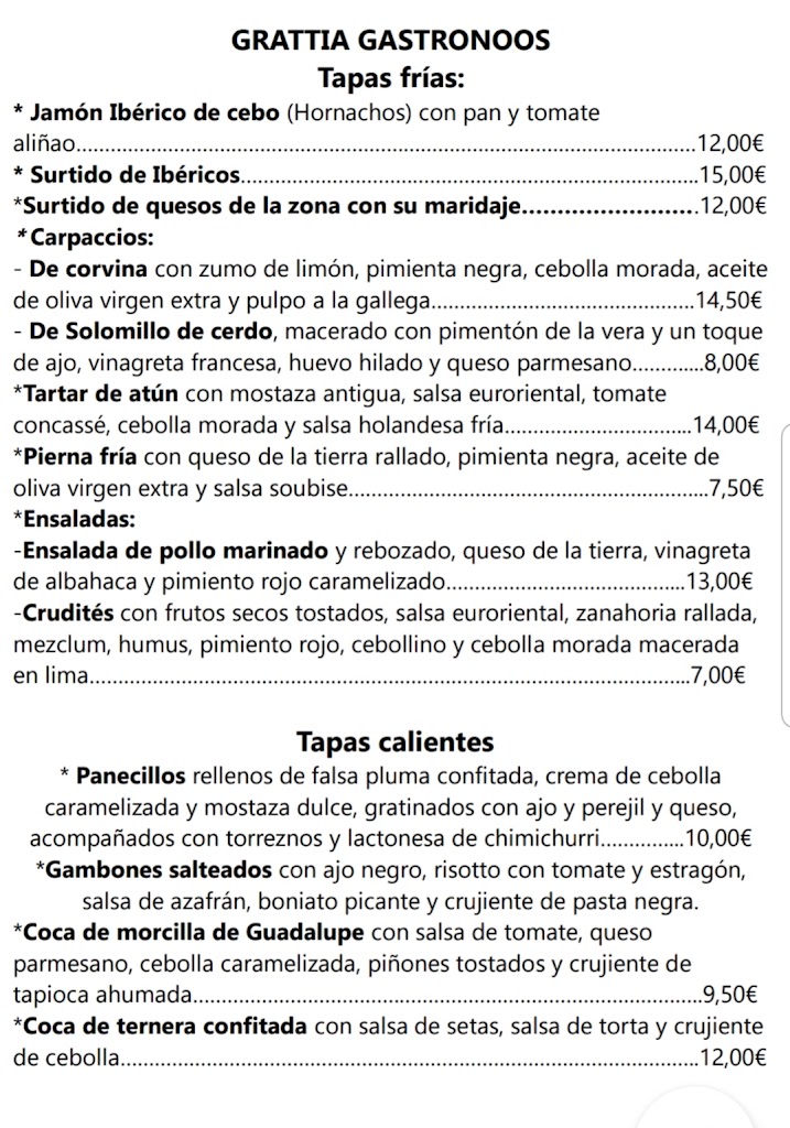 Grattia Gastronoos — Carta