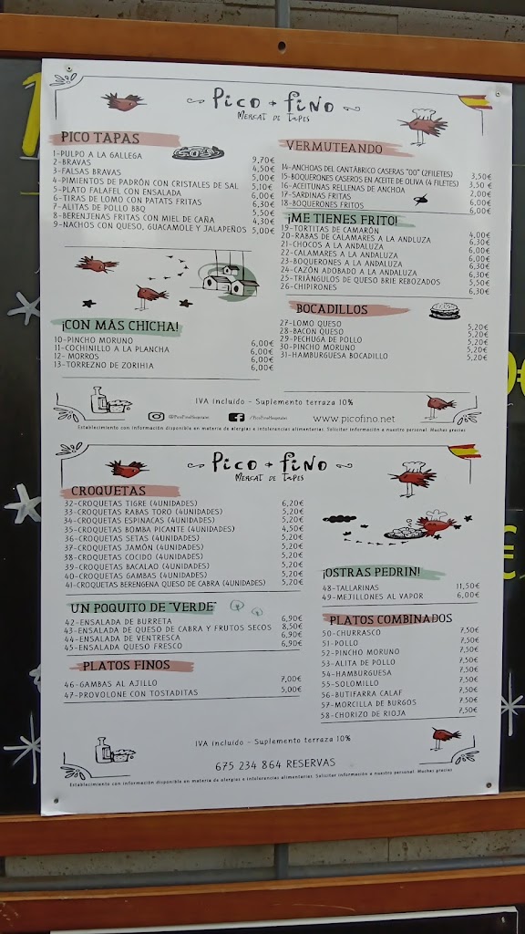 Pico Fino Mercat de Tapes — Carta