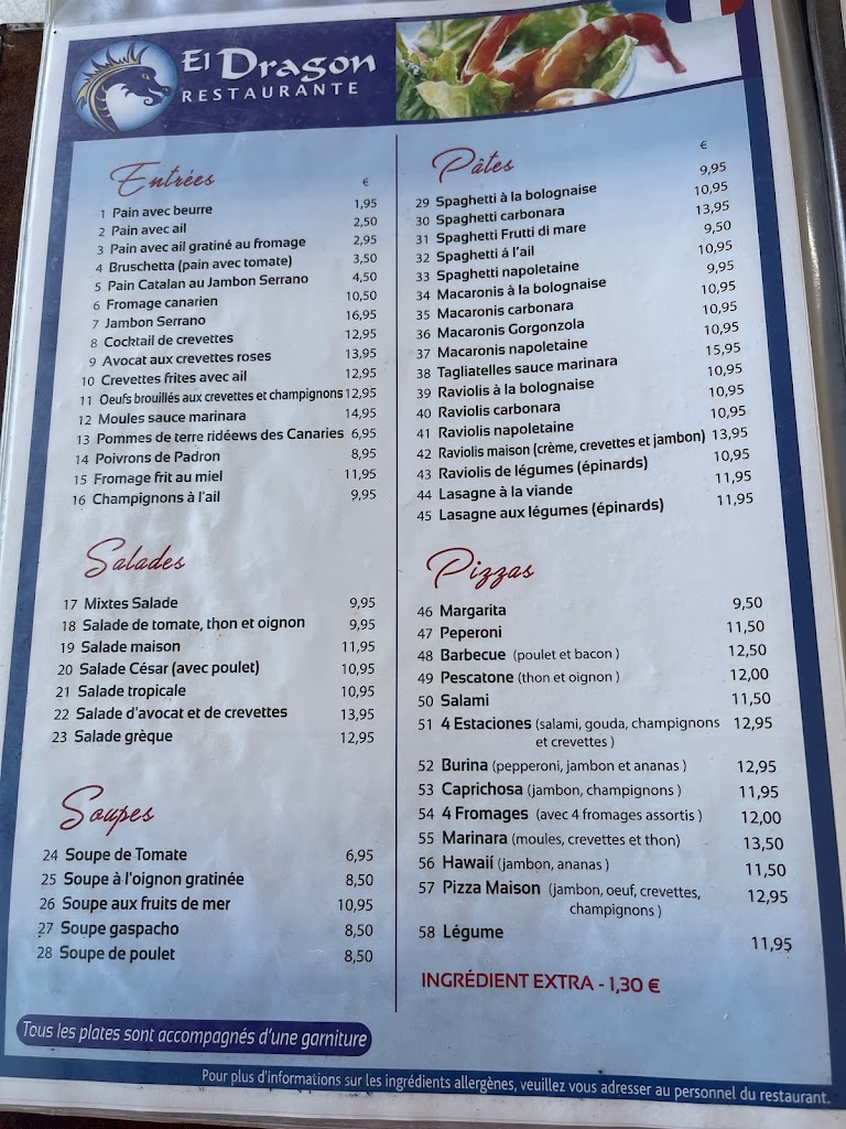 Pub Dragon — Carta