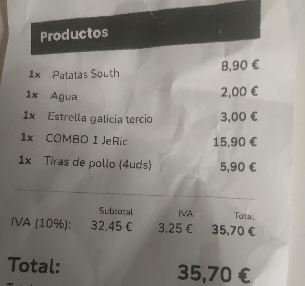 South Burger Valdemoro — Carta