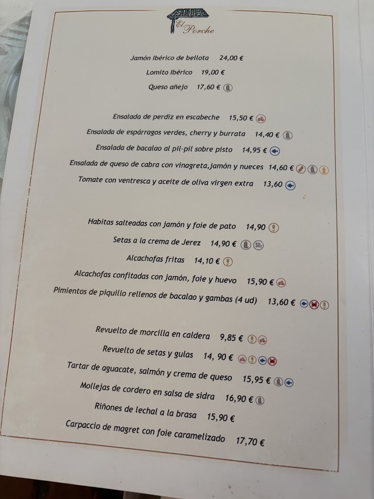 Restaurante El Porche — Carta