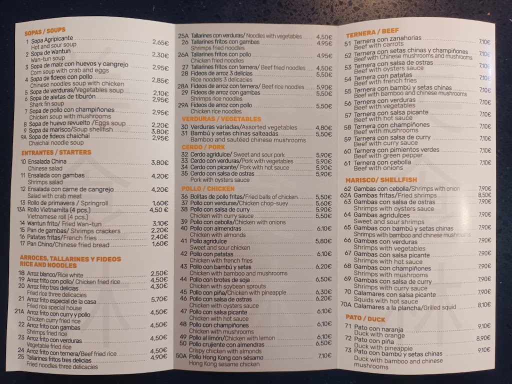 Restaurante Chino " Casa de Manjares " — Carta