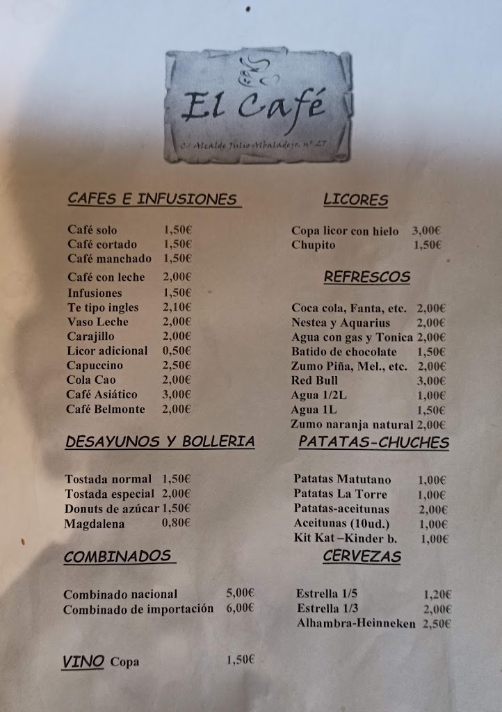 El Cafe — Carta