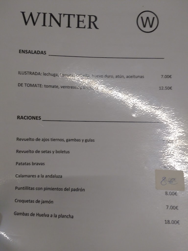 Winter Cerveceria — Carta