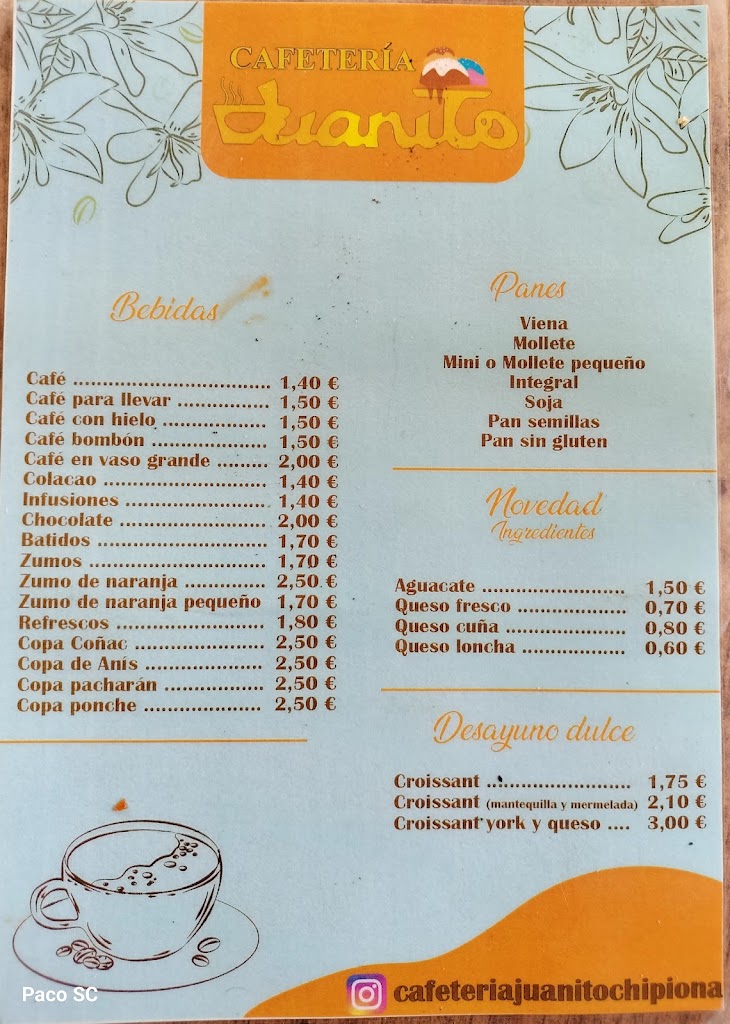 Cafeteria Juanito — Carta