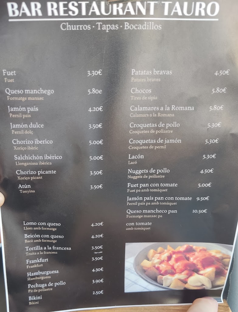 Bar Restaurante Tauro — Carta