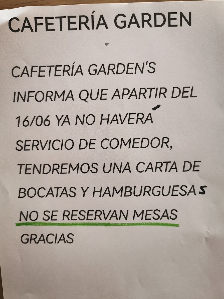 Cafe bar Garden's — Carta