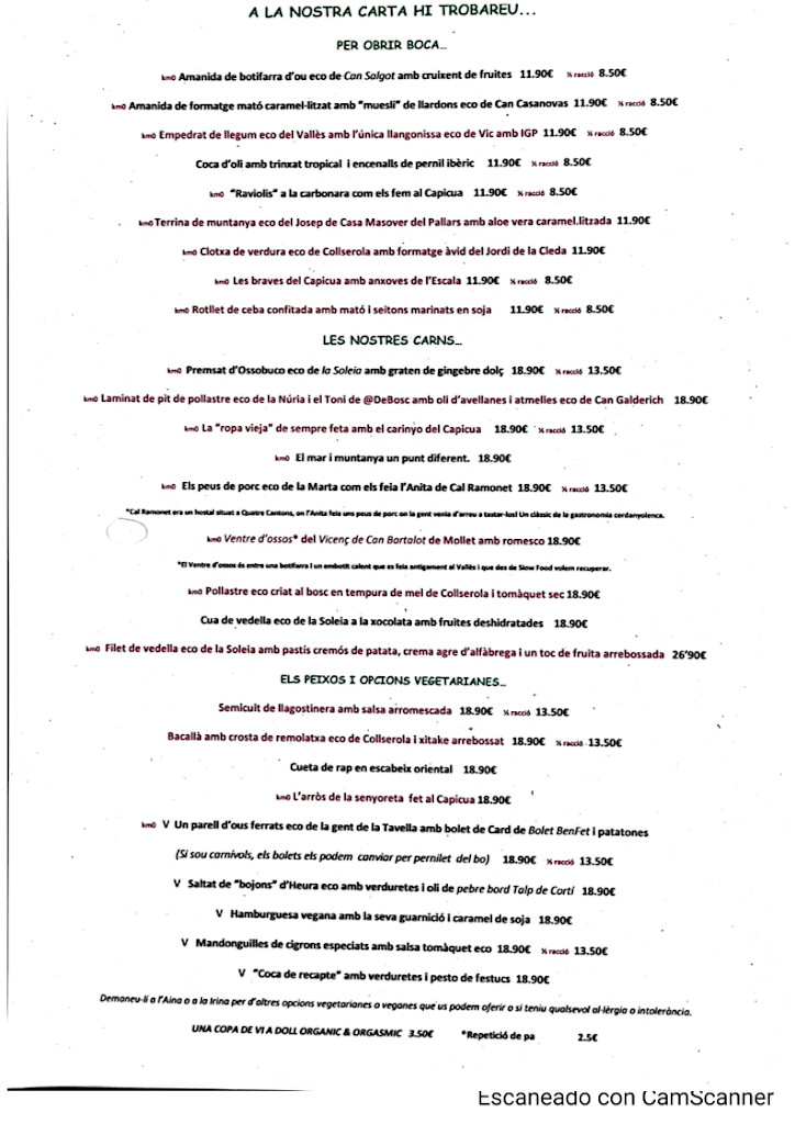 RESTAURANT CAPICUA — Carta