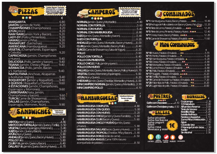 Burguer Pizzeria Dallas — Carta