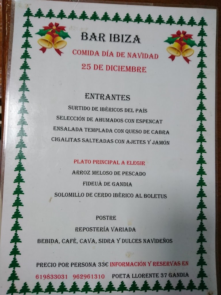 Bar Ibiza — Carta