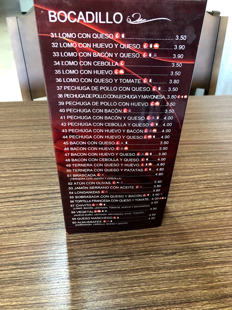 Bar La Cazuela — Carta