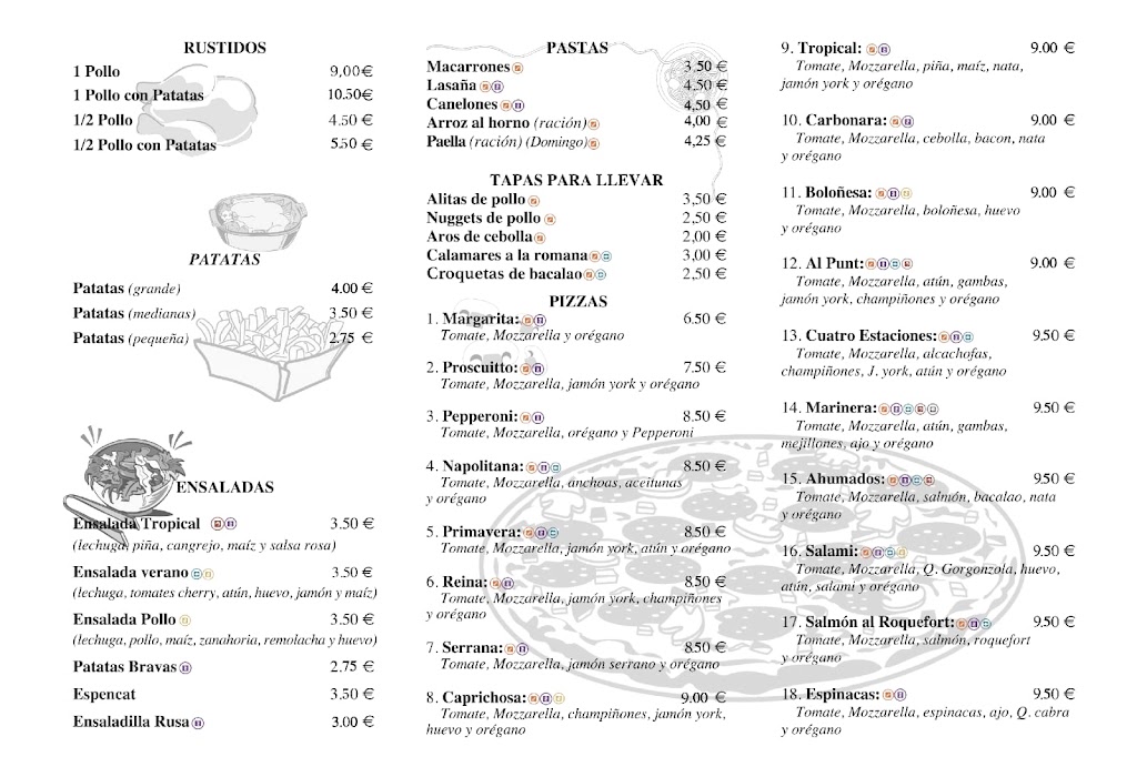 Pizzes Al Punt — Carta