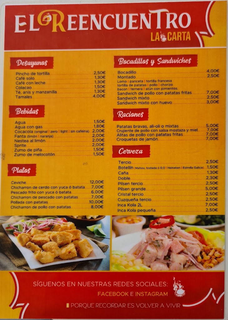 Bar El Reencuentro — Carta