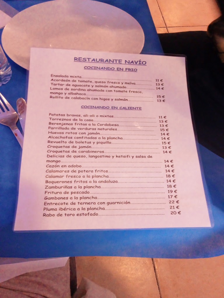 Restaurante Navio — Carta