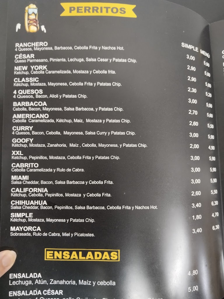 Restaurante Goofy Perritos Calientes — Carta
