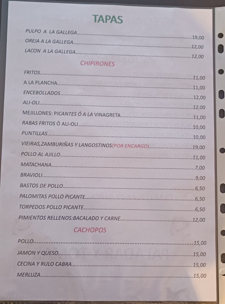 Paladar y Tomar — Carta