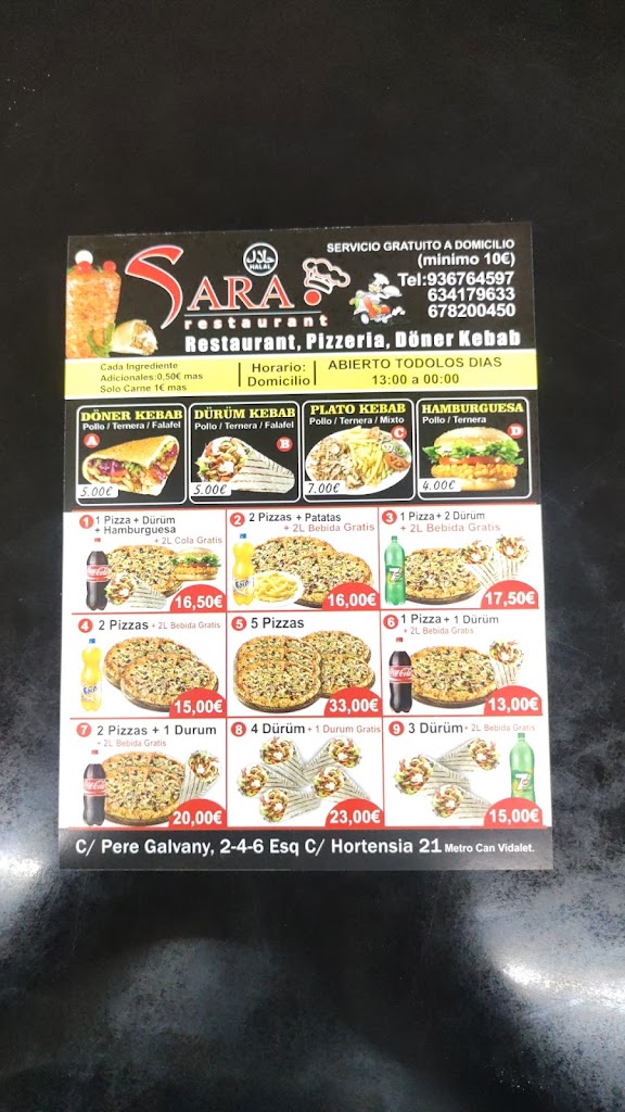 Sara Restaurant — Carta